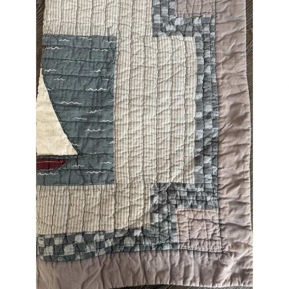 VTG Sailboat Quilted Pillow Shams 29X 23 EUC Cotton Nautical Coastal